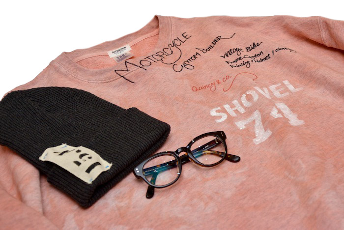 ASCENSION（アセンション） / Hand peace sign Wide crew neck swea トレーナー ヴィンテージ加工 スウェット ワイドシルエット ステンシル 黒部の名水染め ハンドメイド SHOVELHEAD JB74 アメカジ 送料無料 as-1212