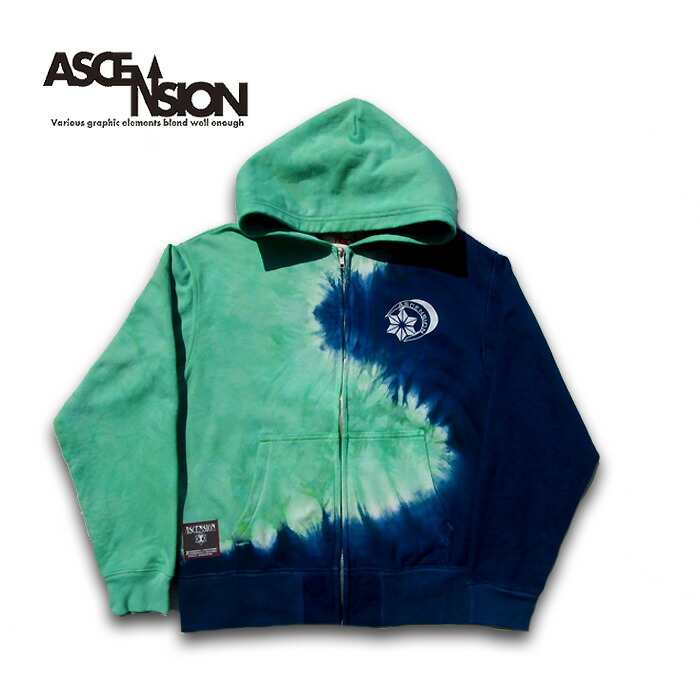 ASCENSION（アセンション）TIE DYE  ZIP UP PARKER [asanoha] メンズ・レディース・ストリート・タイダイ・グラフィック・アウトドア・藍染め・野外フェス・通販 ヴィンテージ デニム as-716
