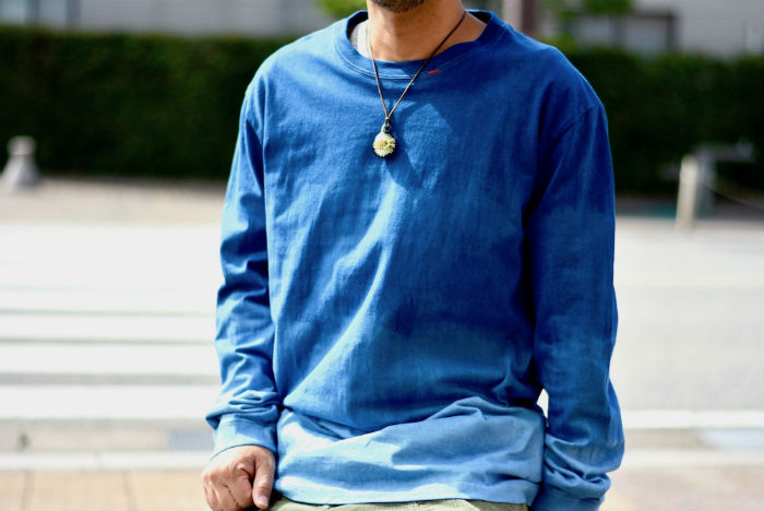 貨物輸送無料 ASCENSION（アセンション）INDIGO LONG TEE  藍染グラデーション（黒部の名水染め続きもの）メンズ・レディース・自然的・刷り上げる・一風変わった ロンティ 座標 as-801