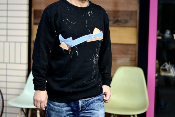 リメイクダメージトレーナー ASCENSION（アセンション）不都合製作  Crew neck sweat  不都合製作 調教師 絵の具不都合製作 リメイク パッチワーク 流汗  メンズ as-892