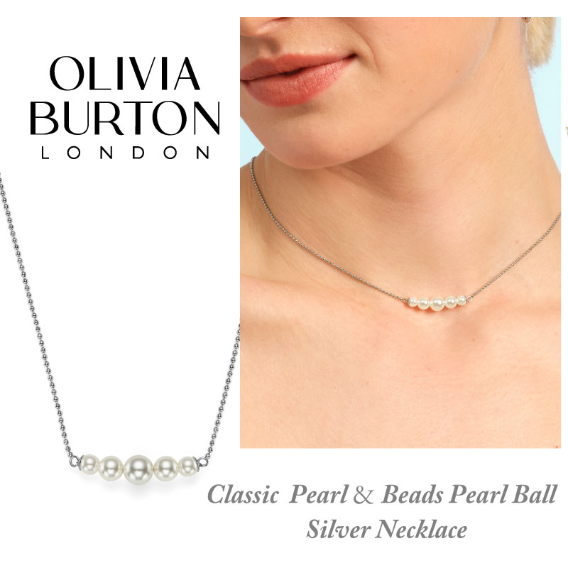 OLIVIA BURTON Modern Classics Pearl & Beads ネックレス パールボール シルバー オリビア・バートン モダン クラシックス パール＆ビーズ 愛されデザイン モダンアクセサリー パール 繊細 上品