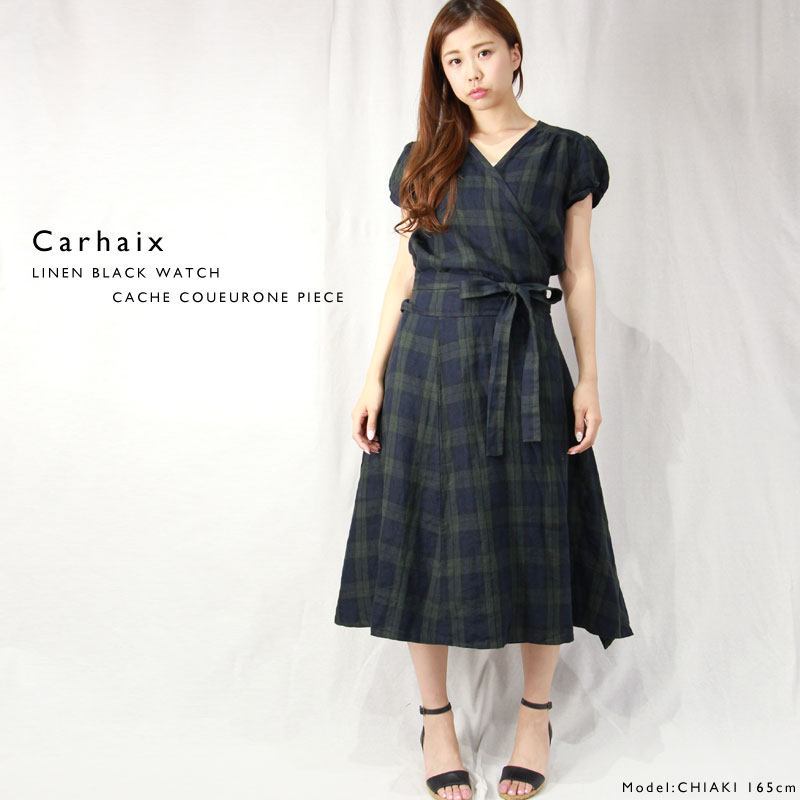 早割クーポン Carhaix キャレ リネンブラックウォッチ カシュクール ワンピース ポイント10倍 Alfalamanki Com