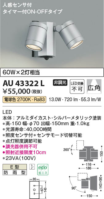 【最安値に挑戦】　 コイズミ照明 koizumi ＬＥＤ防雨型スポット*AU43322L