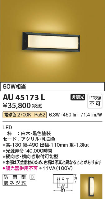 【最安値に挑戦】　 コイズミ照明 koizumi ＬＥＤ防雨ブラケット*AU45173L
