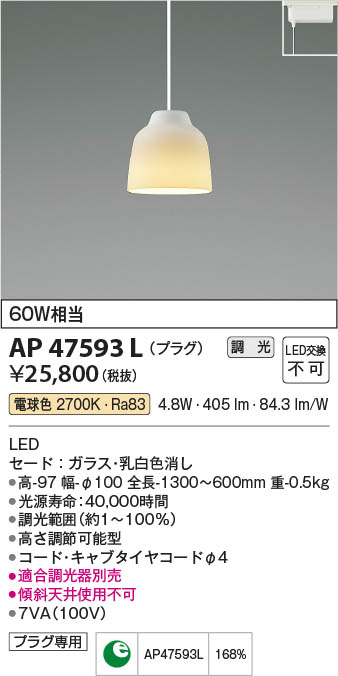 【最安値に挑戦】　 コイズミ照明 koizumi ＬＥＤペンダント*AP47593L