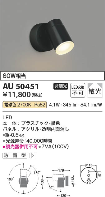 【最安値に挑戦】　 コイズミ照明 koizumi ＬＥＤ防雨型スポット*AU50451