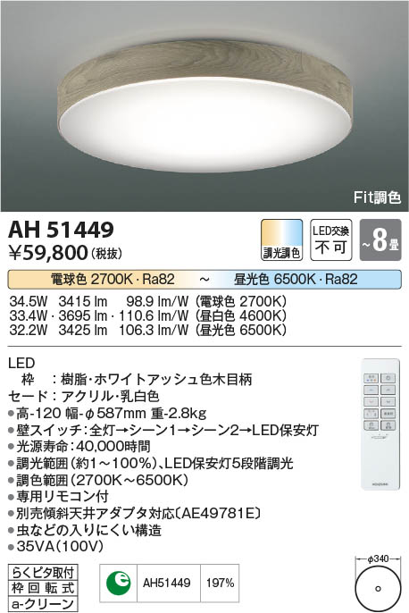 【最安値に挑戦】　 コイズミ照明 koizumi ＬＥＤシーリング*AH51449