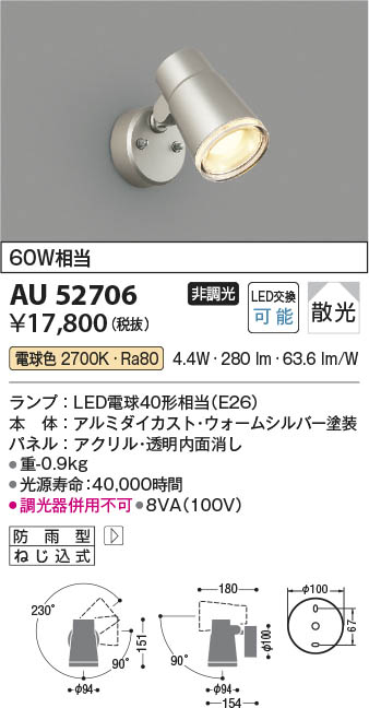 楽天市場】AU52701 人感センサ付エクステリアスポットライト