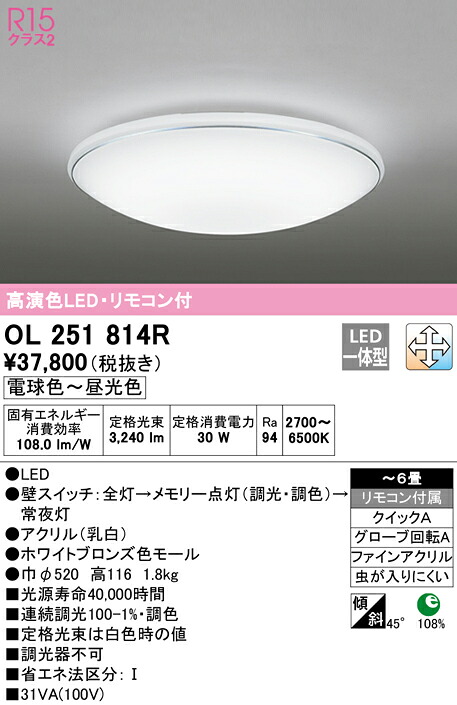 7/19～7/26 お買い物マラソン 最大47.5倍　【大特価】　　 オーデリック ODELIC シーリングライト OL251814R｜照明の達人