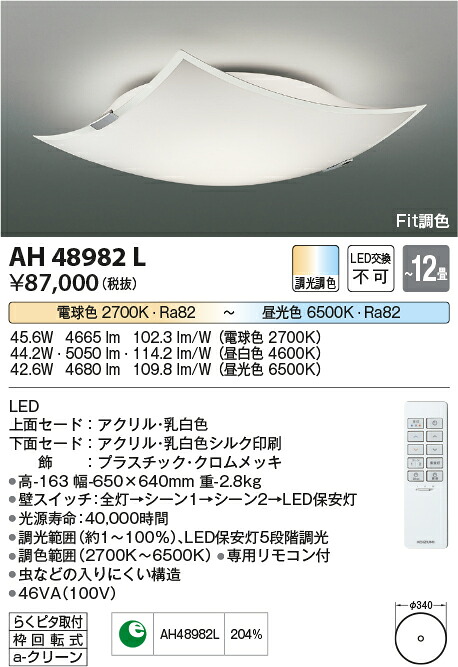 【数量限定セール！！】コイズミ　シーリング AH48982L｜照明の達人