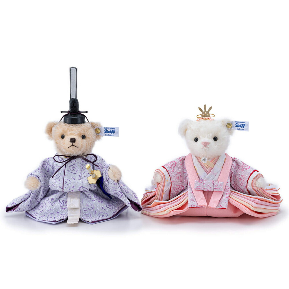 Steiff テディベア ひな人形 雪うさぎ 雛飾り ２体セット 金屏風つき ワインレッド台座 桃の節句 寿慶 豪華コラボ プレゼント(シュタイフ正規販売店) 毎年大人気の『テディベアのひな人形』が3種類の着物で登場！「桜