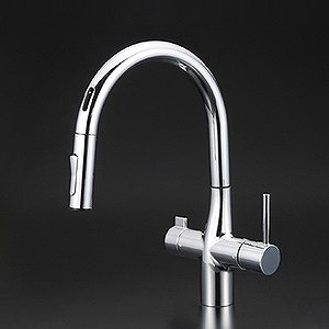 【貨物輸送無料】KVK KM6091EC 浄水器付シングル生き肝式シャワー付練り合わせる栓 [検知器付] [水栓本体のみ] ■