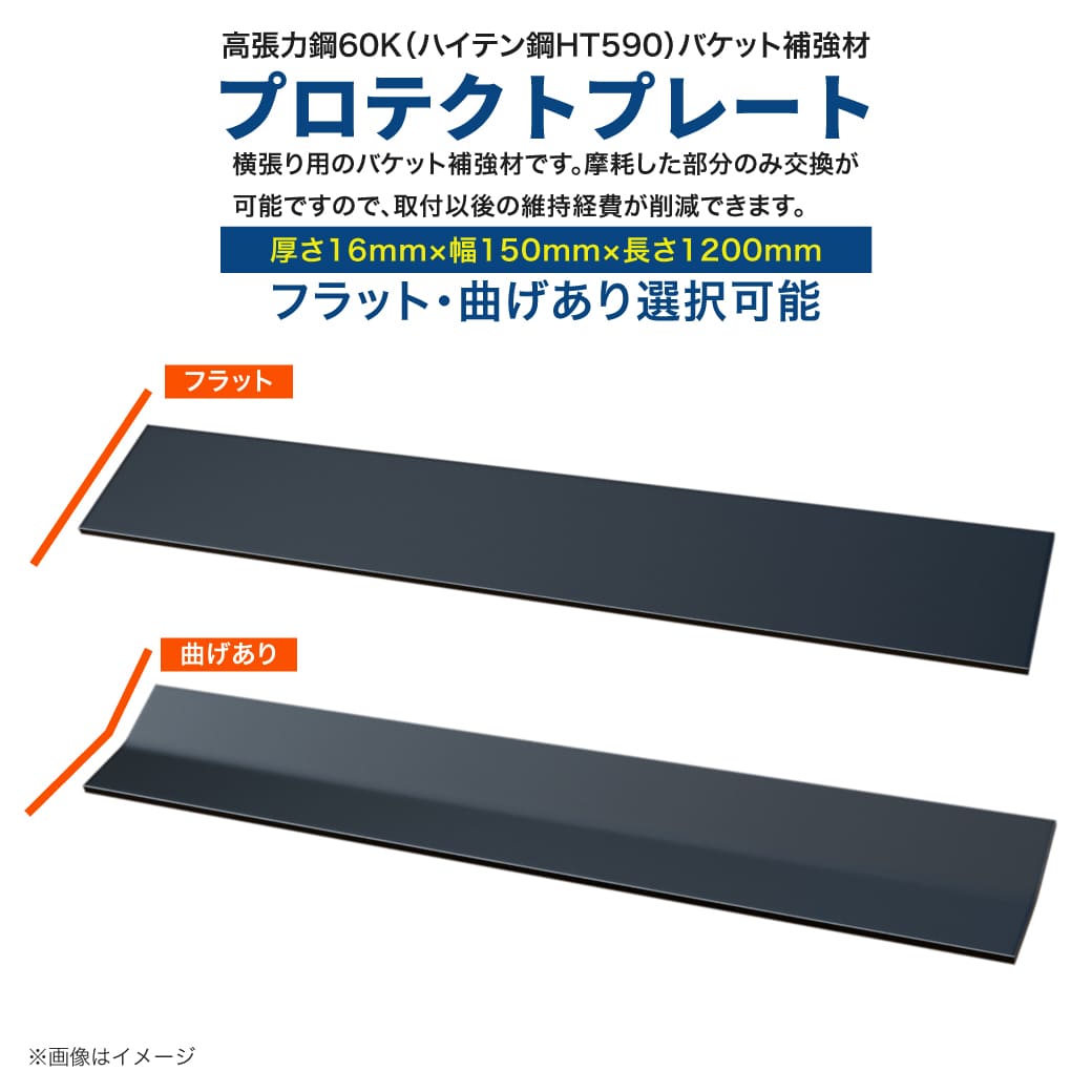 油圧ショベルバケット補強材 プロテクトプレート 16mmx150mmx1200mm フラット、曲げあり選択可能 高張力鋼60K ユンボ 補修材 MAXIS