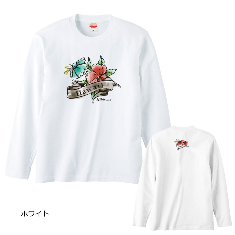 市場 ヴィンテージハイビスカスプリント ロゴ ベーシック長袖Tシャツ ハイビスカス 南国 モンステラ フラダンス レディース ハワイ ハワイアン