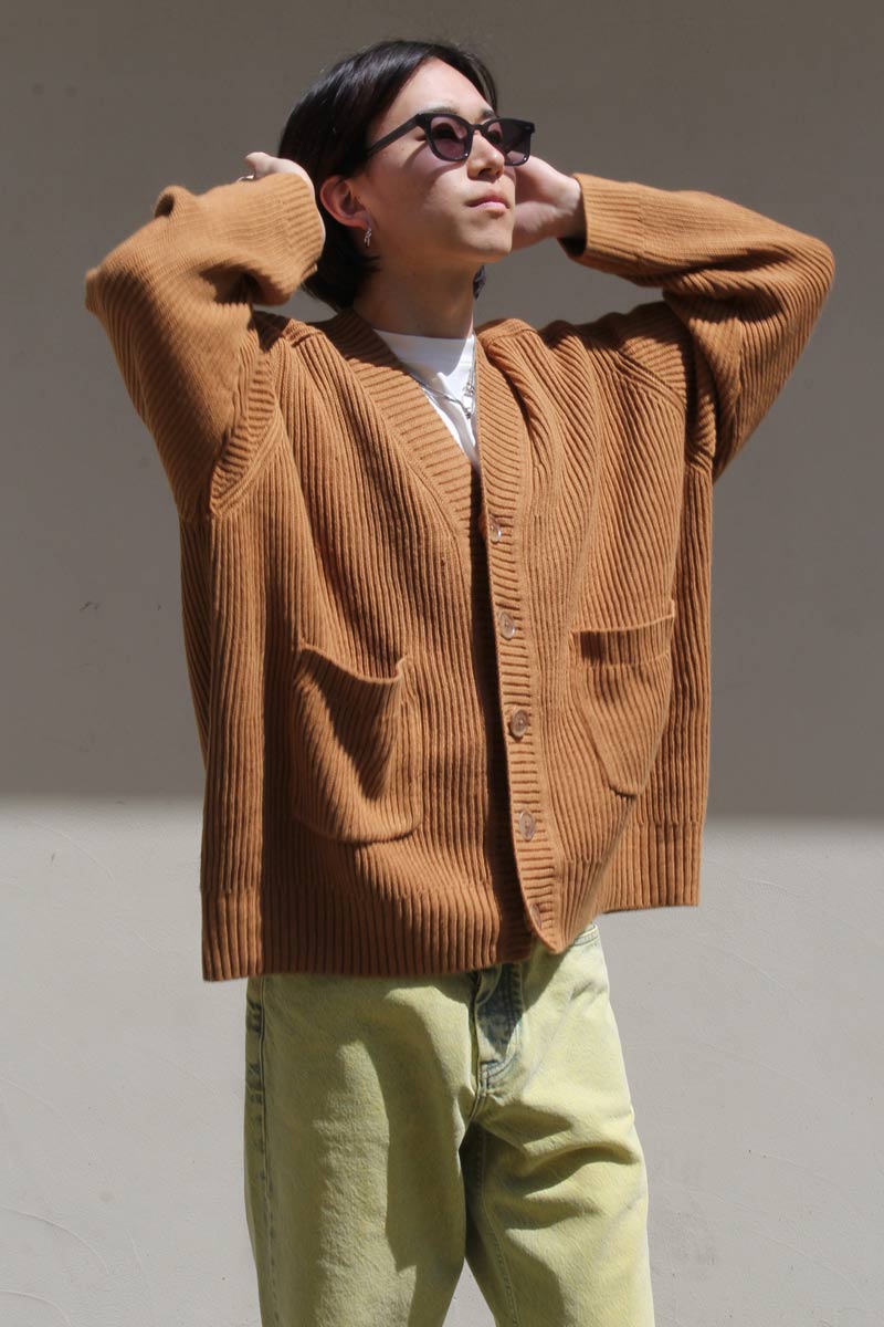 【SALE】【メンズ新品】MEGA CARDIGAN ローゲージアランニットカーディガン DK BEIGE LINEN BLEND［NEW]
