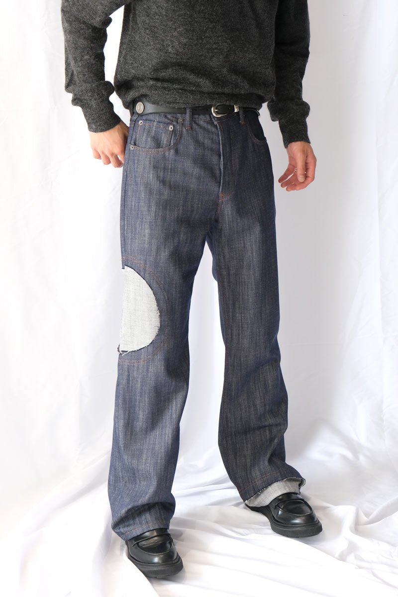 【メンズ新品】EDWARD CUMING (エドワード・カミング) CIRCLE WINDOW JEANS パッチワークストレートデニムパンツ TRUE INDIGO [NEW]
