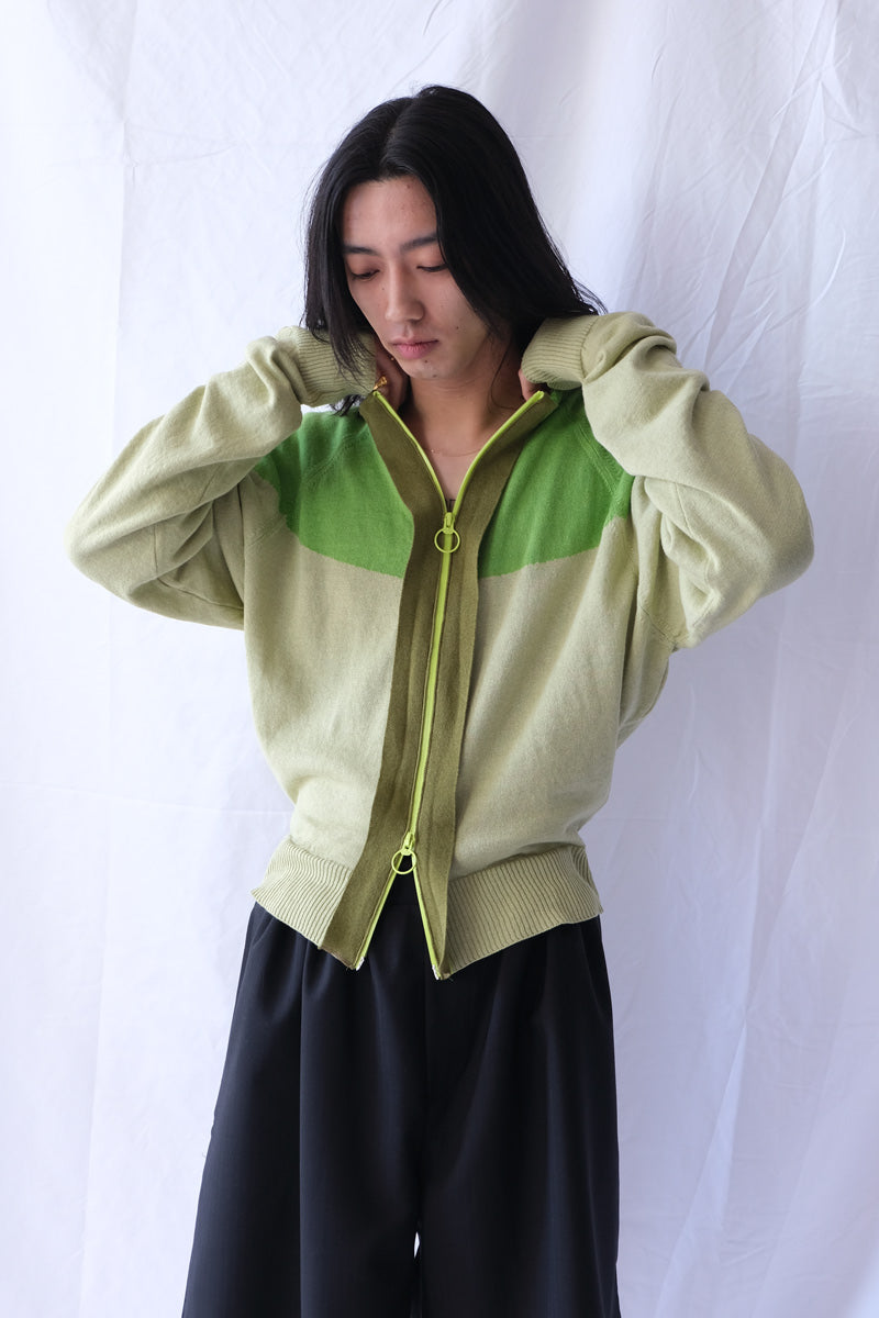 【メンズ新品】EDWARD CUMING (エドワード・カミング) HALF MOON RACER ZIP-UP ラグランジップアップニットジャケット GREEN [NEW]