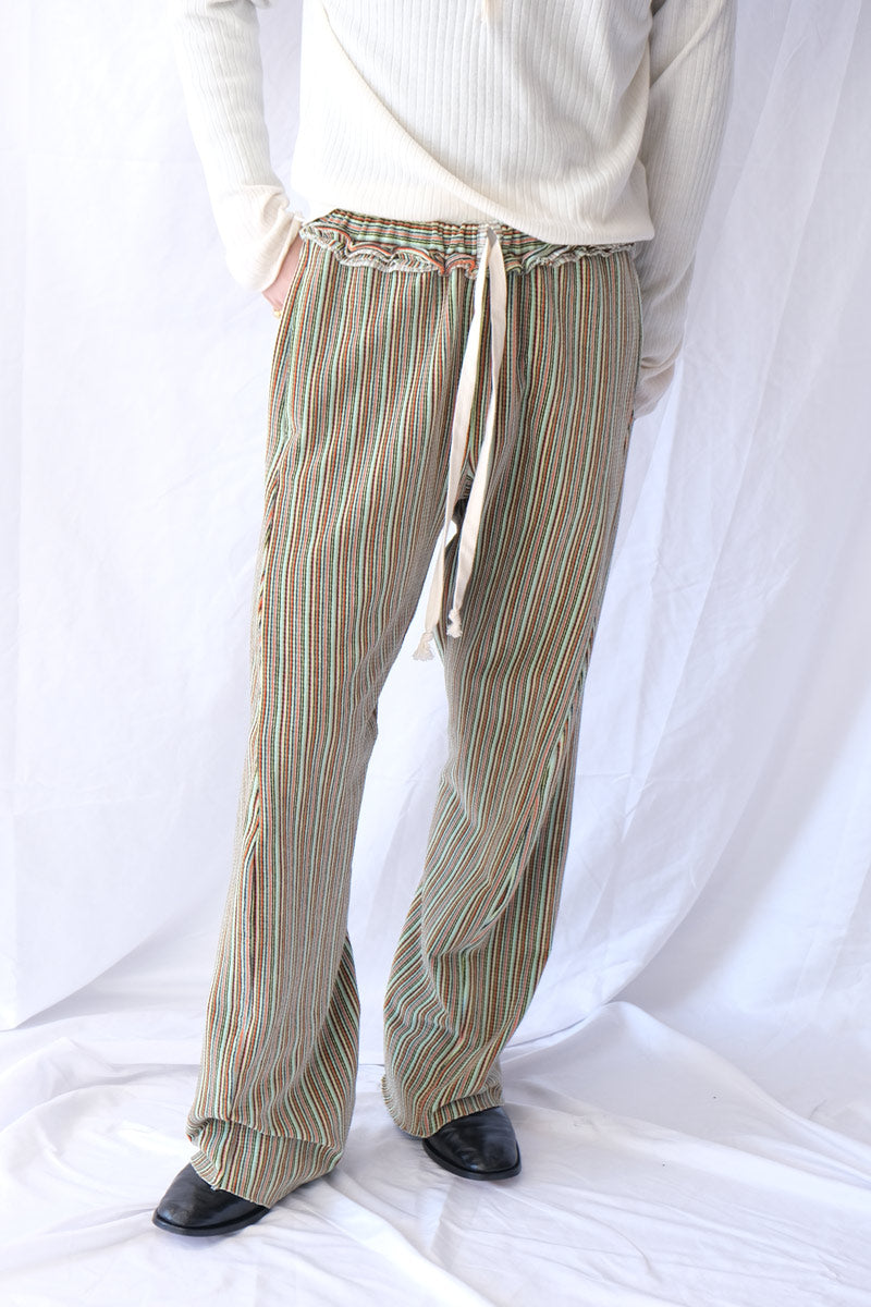【メンズ新品】EDWARD CUMING (エドワード・カミング) TWISTED TRACK PANT ストライプイージースウェットパンツ GREEN-GREY-ORANGE [NEW]