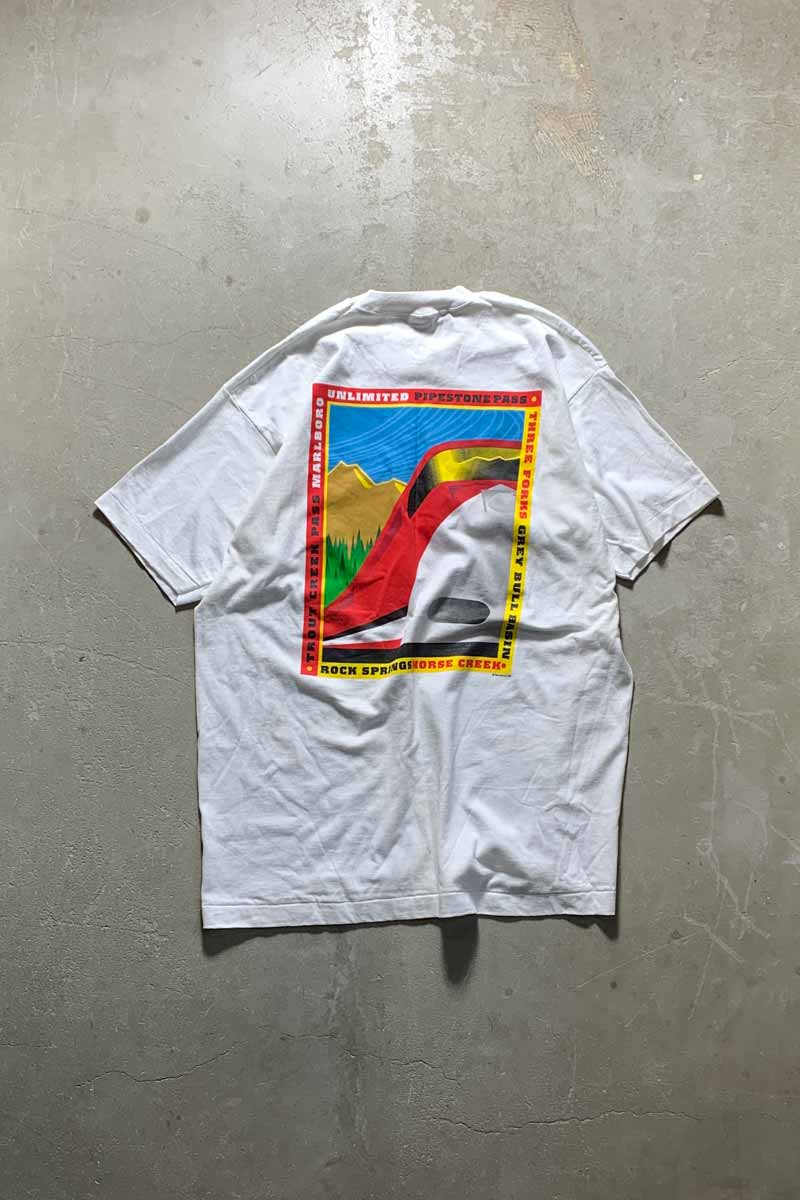 【中古】FRUIT OF THE LOOM (フルーツオブザルーム) MADE IN USA 96'S S/S MARLBORO ART BACK PRINT ADVERTISING T-SHIRT USA製 96年代 半袖 マルボロ アート バック プリント アドバタイジング Tシャツ WHITE [SIZE: XL USED]