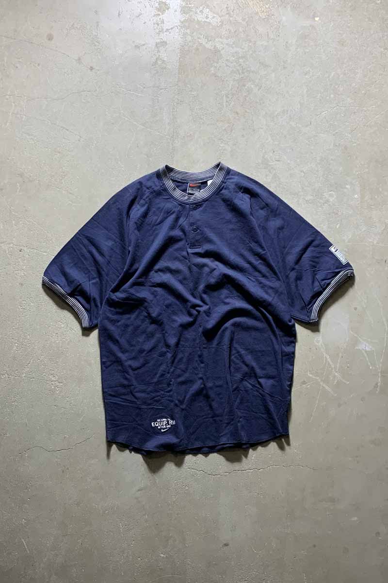 【中古】NIKE (ナイキ) S/S HENLEY NECK RINGER T-SHIRT 半袖 ヘンリー ネック リンガー Tシャツ NAVY [SIZE: L DEADSTOCK/NOS]