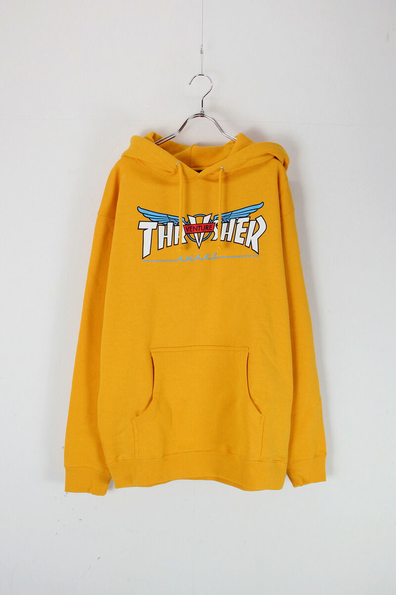 【メンズ新品】 THRASHER x VENTURE (スラッシャー x 思わく） LOGO SWEAT HOODIE ロゴタイプ 流汗 フーディー GOLD [NEW]