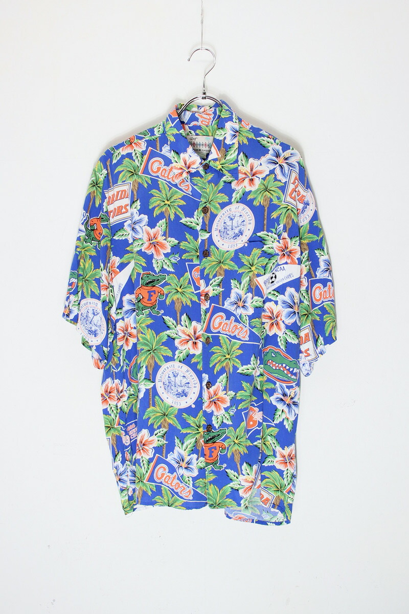 【中古】REYN SPOONER (レイン スプーナー) MADE IN HAWAII S/S FLORIDA UNIVERSITY REYON HAWAIIAN SHIRT ハワイ製 半袖 フロリダ ユニバーシティ レーヨン ハワイアン シャツ BLUE [SIZE: M USED]