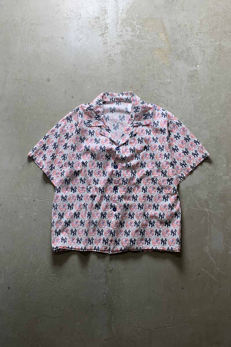 【中古】NO BRAND (ノーブランド) S/S NY YANKEES OPEN COLLAR SHIRT 半袖 ニューヨーク ヤンキース オープン カラー シャツ WHITE [SIZE: XL USED]｜JULIUS NYC