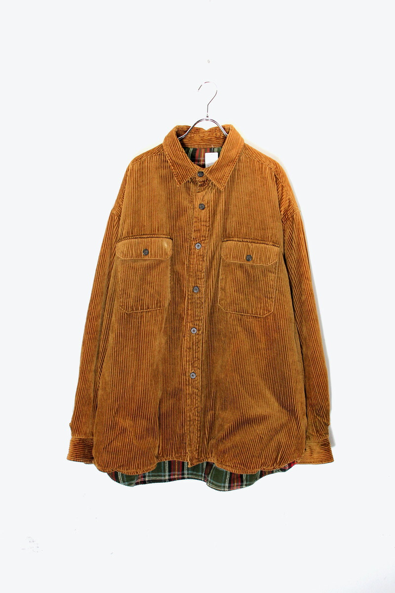 【中古】NO BRAND ( ノーブランド ) 70'S CORDUROY SHIRT JACKET W/COTTON LINER 70年代 コーデュロイ シャツ ジャケット コットン ライナー BROWN [SIZE: XL相当 USED]｜JULIUS NYC