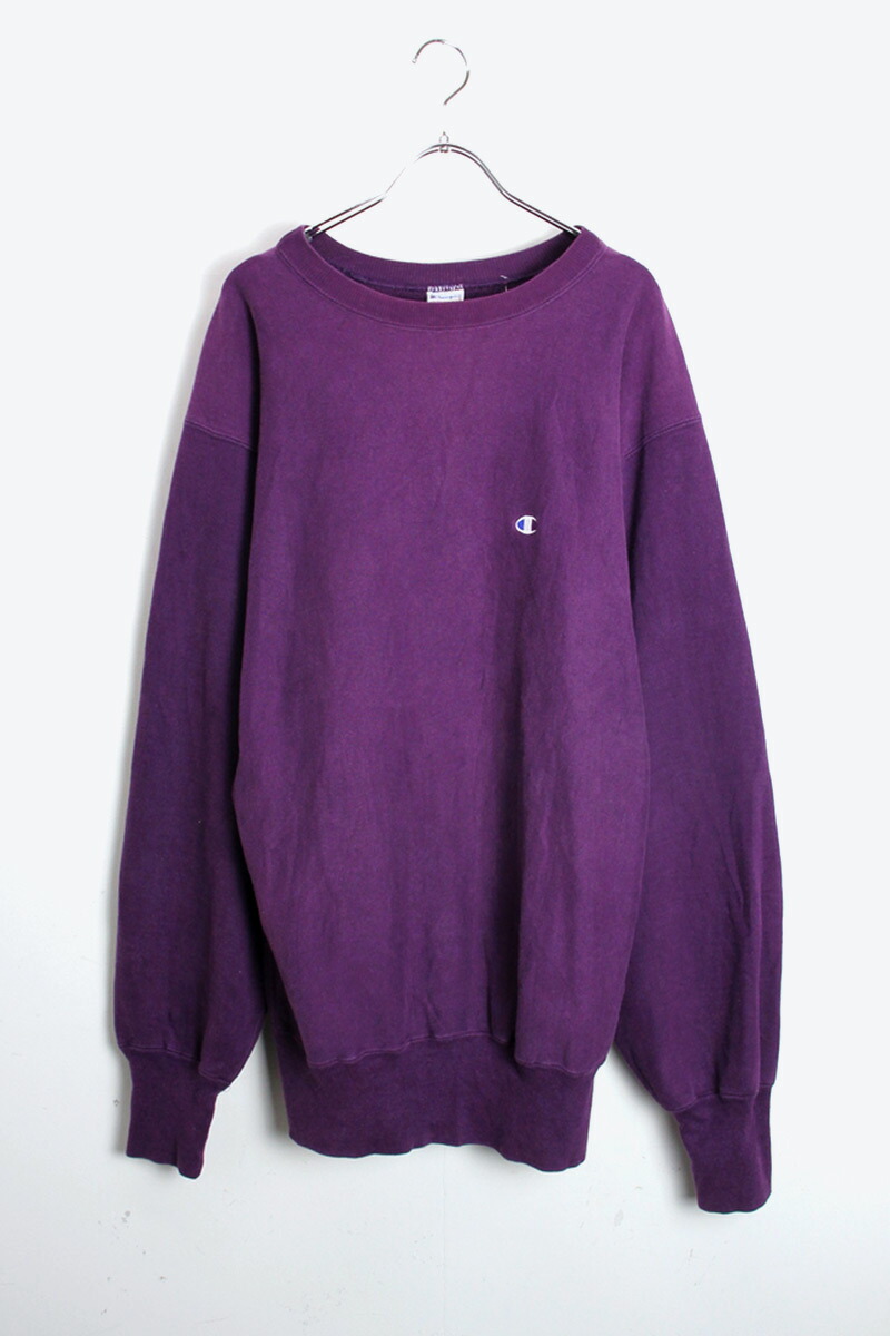 【中古】CHAMPION (チャンピオン) MADE IN USA 90'S ONE POINT REVERSE WEAVE SWEAT SHIRT USA製 ワン ポイント リバースウィーブ スウェット シャツ PURPLE [SIZE: XL USED]｜JULIUS NYC