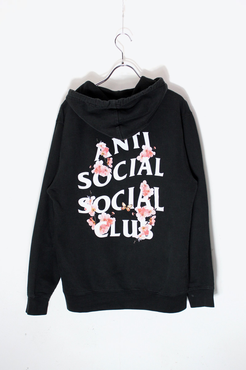 【中古】ANTI SOCIAL SOCIAL CLUB (アンチソーシャルソーシャルクラブ) BUCK FLOWER LOGO PRINT PULLOVER SWEAT HOODIE バック フラワー ロゴ プリント プルオーバー スウェット フード BLACK [SIZE: S USED]