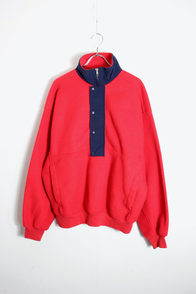 【中古】OLD GAP (オールド ギャップ) 90'S PULLOVER SNAP-T FLEECE JACKET 90年代 プルオーバー スナップ-T フリース ジャケット RED / NAVY [SIZE: S USED]