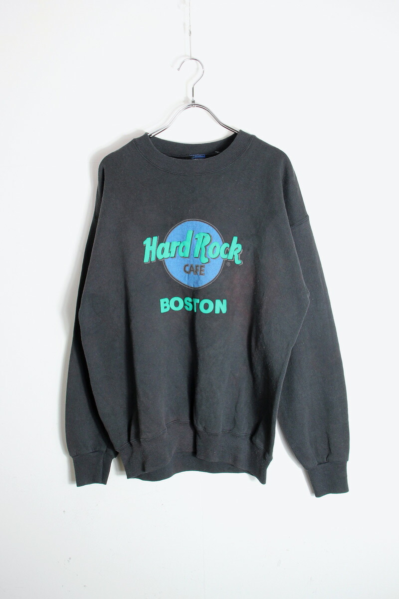 【中古】NO BRAND (ノーブランド) 90'S HARD ROCK CAF・・ BOSTON SWEATSHIRT 90年代 ハードロック カフェ ボストン スウェットシャツ BLACK [SIZE: L相当 USED]