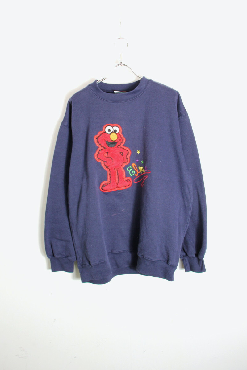 【中古】SESAME STREET (セサミストリート) 90'S ELMO EMBROIDERY SWEATSHIRT 90年代 エルモ エンブロイダリー スウェットシャツ NAVY [SIZE:XL USED]