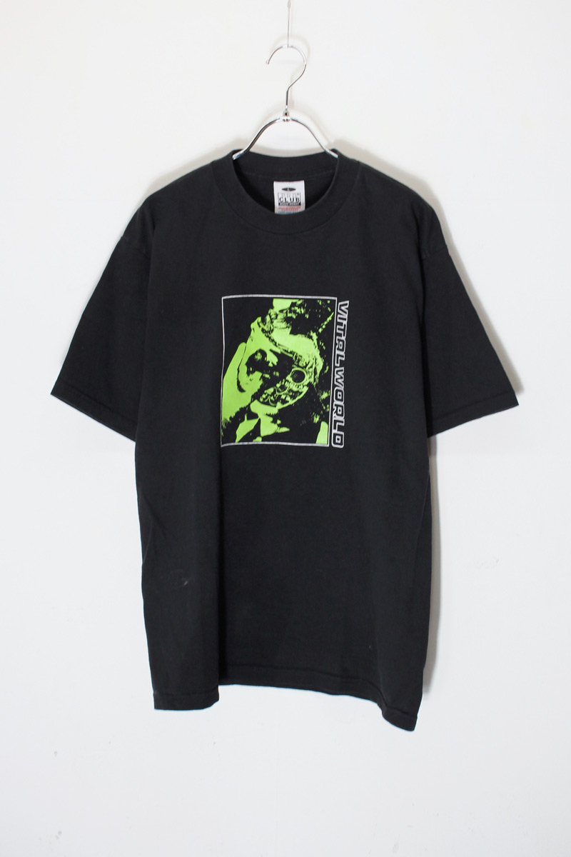 【中古】PRO CLUB (プロ クラブ) MADE IN USA 90'S S/S VITAL WORLD PRINT T-SHIRT USA製 90年代 半袖 バイタル ワールド プリント Tシャツ BLACK [SIZE: L USED]
