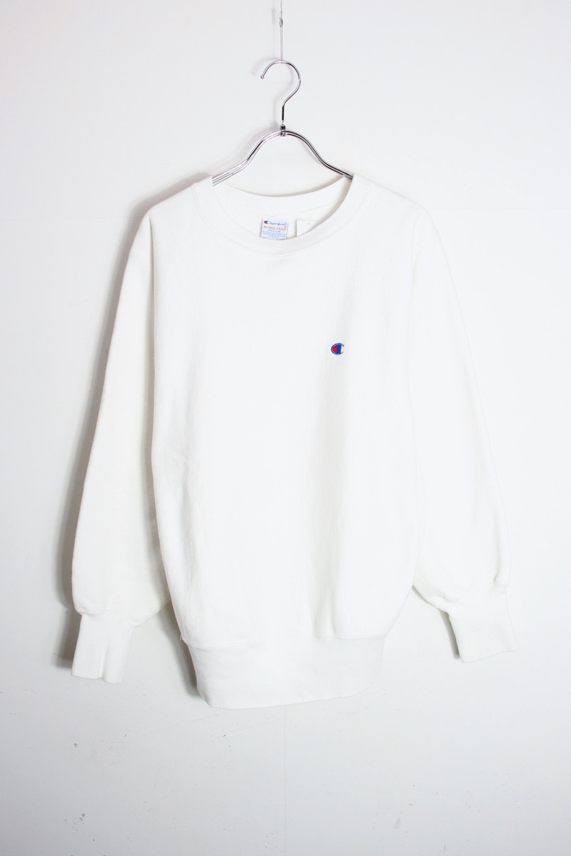 【中古】CHAMPION (はやりっ子) MADE IN USA 90\u0027S REVERSE WEAVE ONE POINT SWEATSHIRT USA製 90年月日 リバースウィーブ 一 尖んがり 流汗 プルオーバー WHITE [SIZE: M USED]