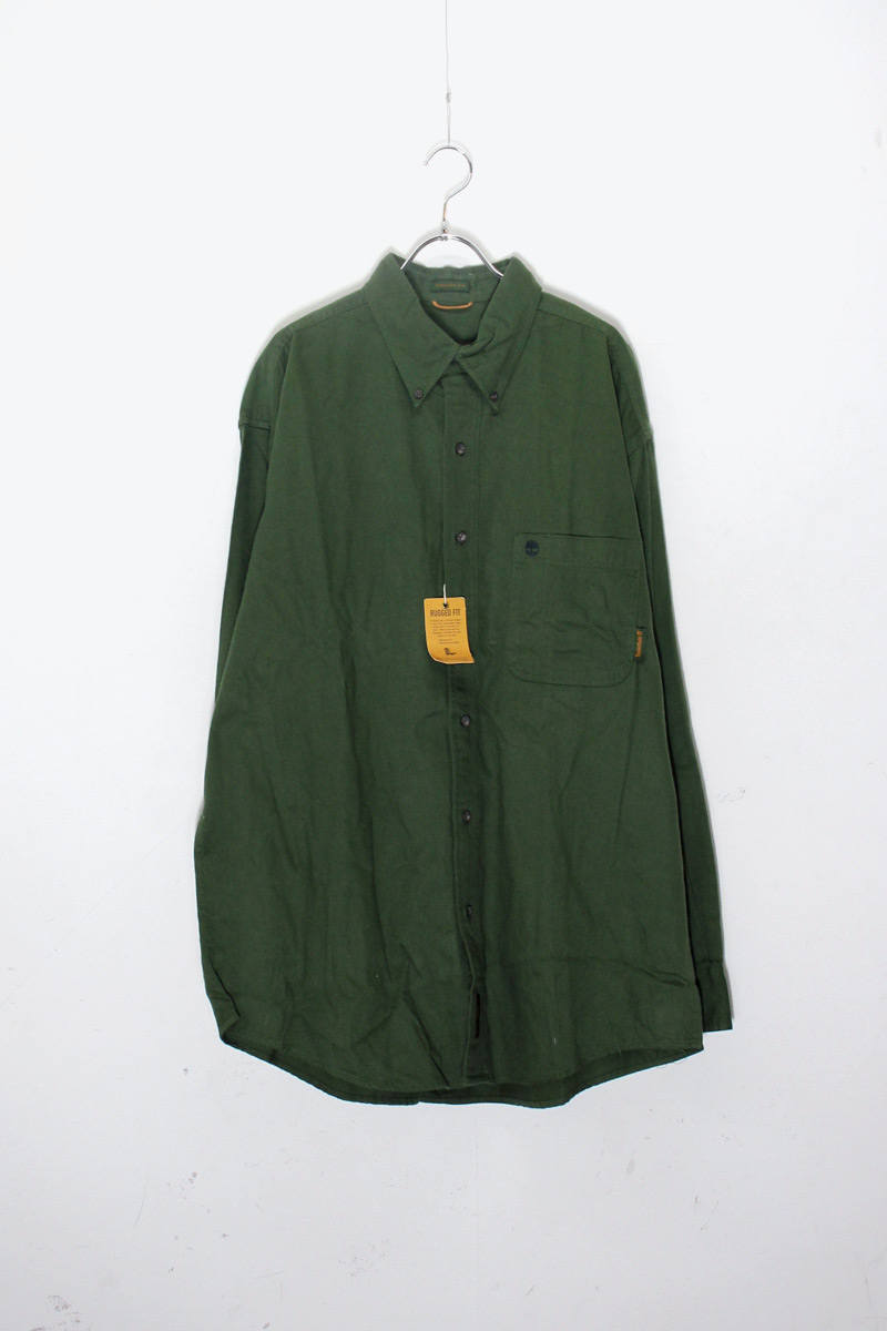 【中古】TIMBERLAND ( テインバーランド ) 90'S L/S BD SHIRT 90年代 ロングスリーブ ボタンダウン シャツ GREEN [SIZE: L DEADSTOCK/NOS]