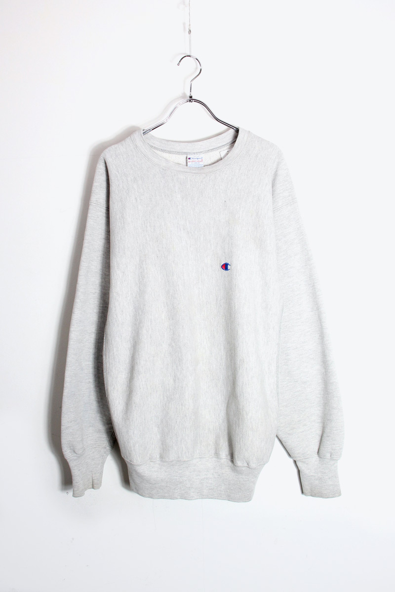 【中古】CHAMPION (はやりっ子) MADE IN USA 90\u0027S ONE POINT REVERSE WEAVE SWEAT SHIRT USA製 90年月日 一 尖んがり 逆さま ウィーブ 流汗 プルオーバー GRAY [SIZE: XL USED]