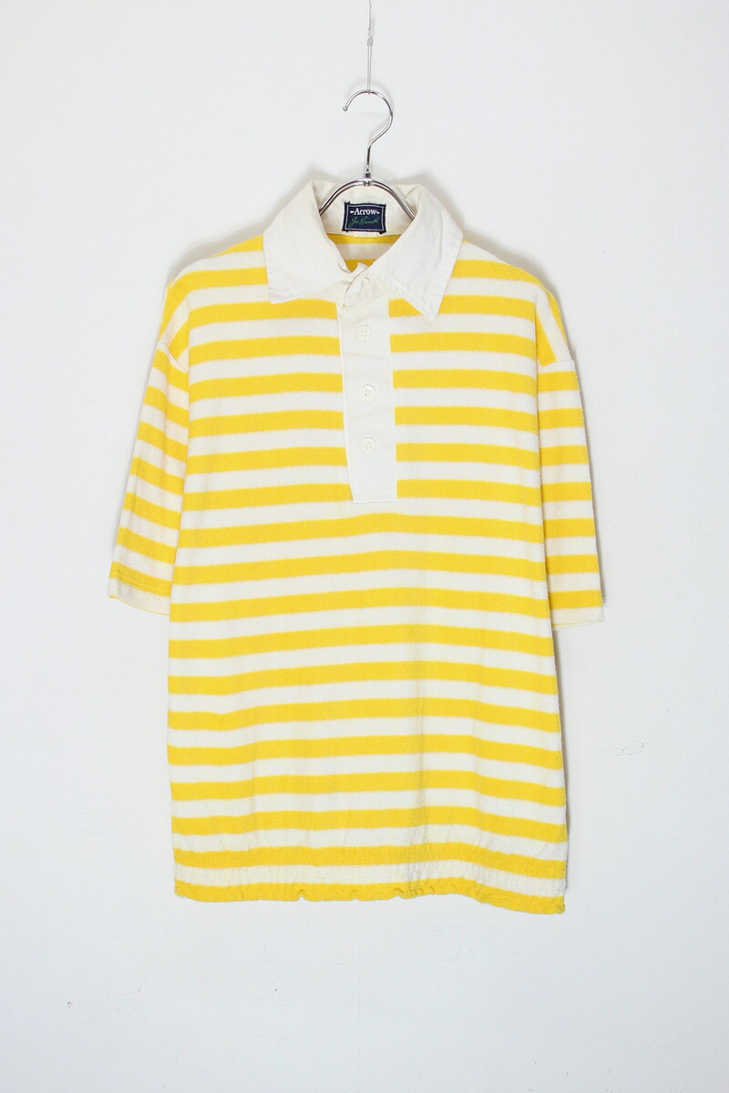 【中古】ARROW (アロー) 70'S S/S BORDER PILE POLO SHIRT 70年代 半袖 ボーダー ピレ ポロ シャツ YELLOW / WHITE [SIZE: L USED]