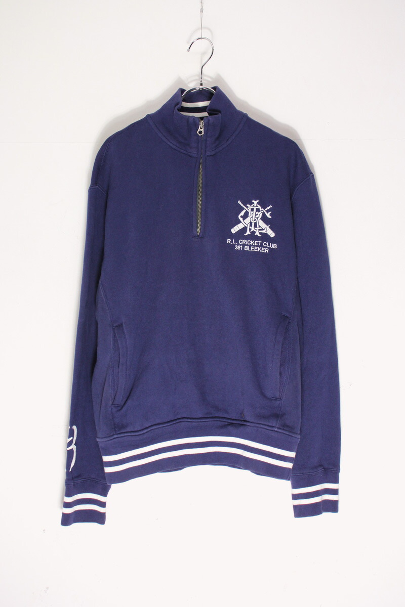 【中古】POLO BY RALPH LAUREN (ポロ バイ ラルフローレン) 90'S 381 BLEEKER HALF-ZIP SWEATSHIRT 90年代 381 ブレーカー ハーフ ジップ スウェットシャツ NAVY / WHITE [SIZE: M USED]