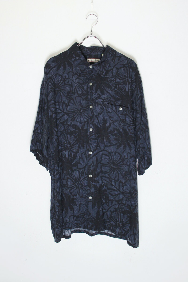 【中古】HOLLIS RIVER (ホリス リバー) S/S RAYON PATTERN SHIRT 半袖 レーヨン パターン シャツ BLACK / NAVY [SIZE: XL USED]