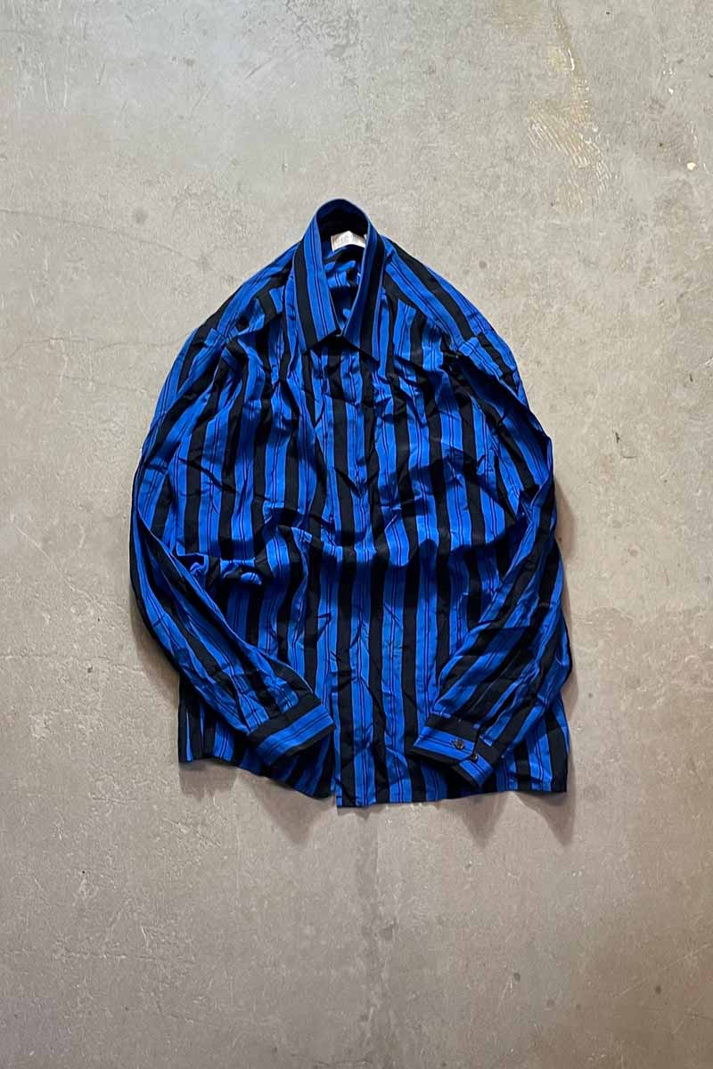 【中古】GENELLI 90'S L/S SILK STRIPE SHIRT 90年代 長袖 シルク ストライプ シャツ BLUE [SIZE: M USED]