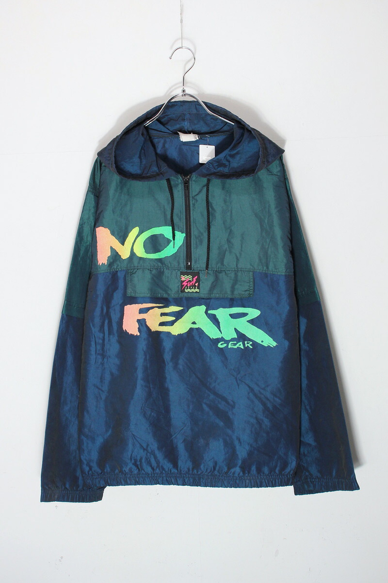 【中古】SURF STYLE (サーフスタイル) 90'S NO FEAR GEAR NYLON PULLOVER HOODIE JACKET 90年代 ノーフェア ギア ナイロン プルオーバー フーディー ジャケット NAVY [SIZE: XL相当 USED]