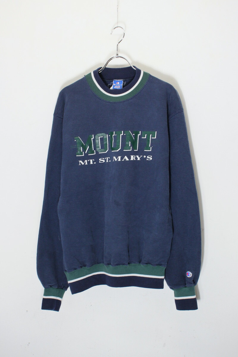 【中古】CHAMPION (チャンピオン) MADE IN USA 90'S RIB LINE MOUNT PRINT SWEATSHIRT USA製 90年代 リブ ライン マウント プリント スウェットシャツ NAVY [SIZE: 2XL USED]