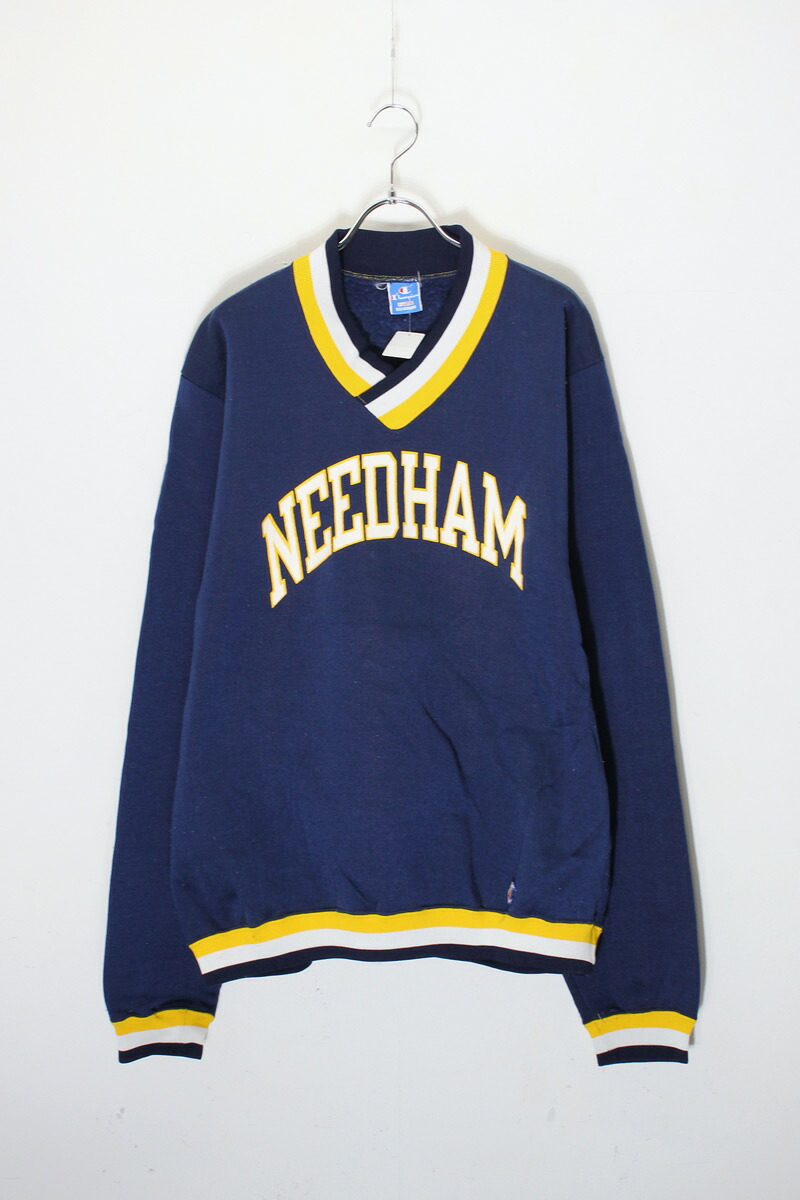 【中古】CHAMPION (チャンピオン) MADE IN USA 90'S NEEDHAM V-NECK SWEATSHIRT USA製 90年代 ニーダム Vネック スウェットシャツ NAVY / YELLOW [SIZE: XL USED]
