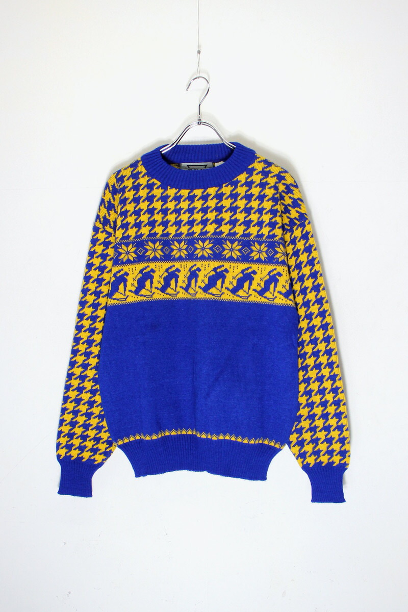 【中古】B.S.R ( ビー エス アール ) MADE IN ROMANIA 90'S NORDIC PATTERN ACRYLIC KNIT SWEATER / YELLOW / BLUE ルーマニア製 90年代 ノルディック パターン アクリル ニット セーター / ブルー [SIZE: M USED]｜JULIUS NYC