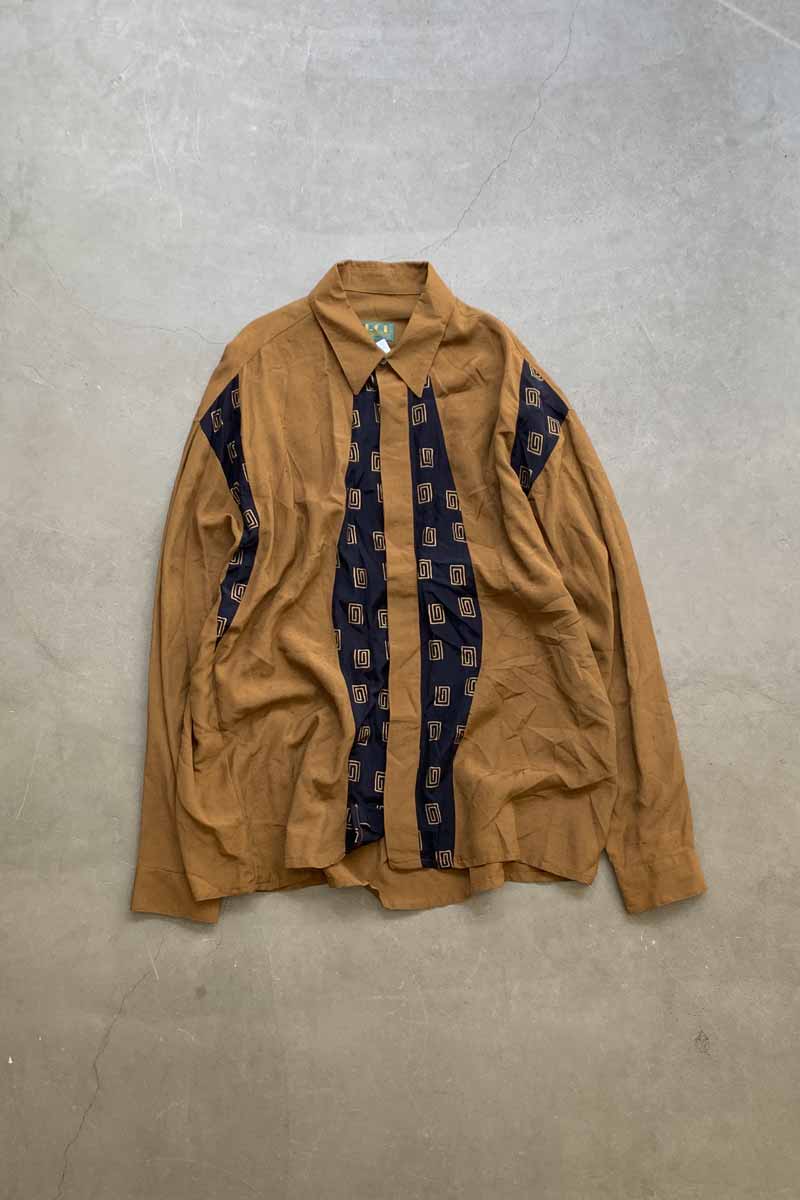 【中古】INSERCH (インサーチ) MADE IN USA 90'S L/S DESIGN RAYON SHIRT USA製 90年代 ロングスリーブ デザイン レーヨン シャツ BROWN [SIZE: L USED]