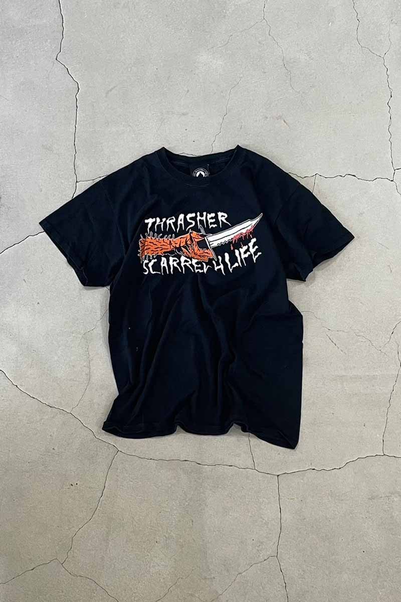 【中古】THRASHER (スラッシャー) S/S SCARRED H LIFE LOGO PRINT T-SHIRT 半袖 スカーレッド エイチ ライフ ロゴ プリント Tシャツ BLACK [SIZE: M USED]
