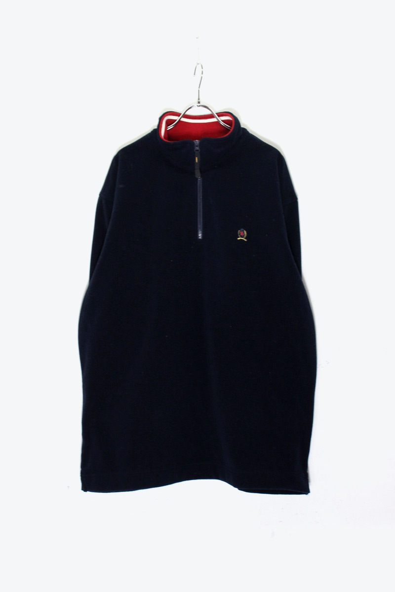 【中古】TOMMY HILFIGER ( トミー ヒルフィガー ) STAND COLLAR HALF-ZIP FLEECE JACKET スタンド カラー ハーフ ジップ ジャケット BLACK [SIZE: XL USED]｜JULIUS NYC
