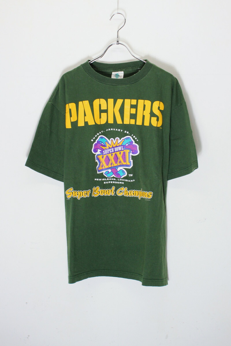 【中古】CHAMP (チャンプ) 97'S S/S SUPER BOWL PACKERS PRINT T-SHIRT 97年 半袖 スーパーボウル パッカーズ プリント Tシャツ GREEN [SIZE: XL USED]