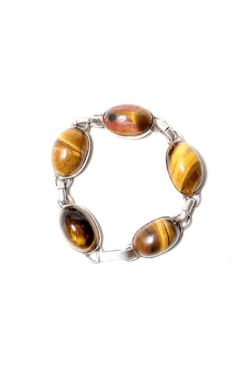 【中古】 VINTAGE SILVER JEWLRY (ヴィンテージ シルバー ジュエリー ) 925 SILVER AND TIGER EYE BRACELET 925 シルバー アンド タイガーアイ ブレスレット [ONE SIZE USED]｜JULIUS NYC